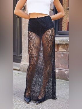 Urban Outfitters Leena Black Lace Sheer Maxi Skirt in 2 colors - Black and Blue